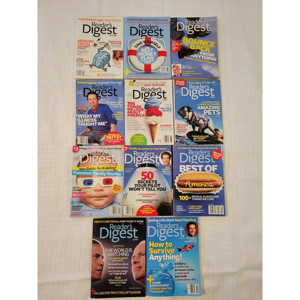 Lot of 11 Readers Digest Magazines 2008-2011 Obama Jon Hamm Humor Issue
